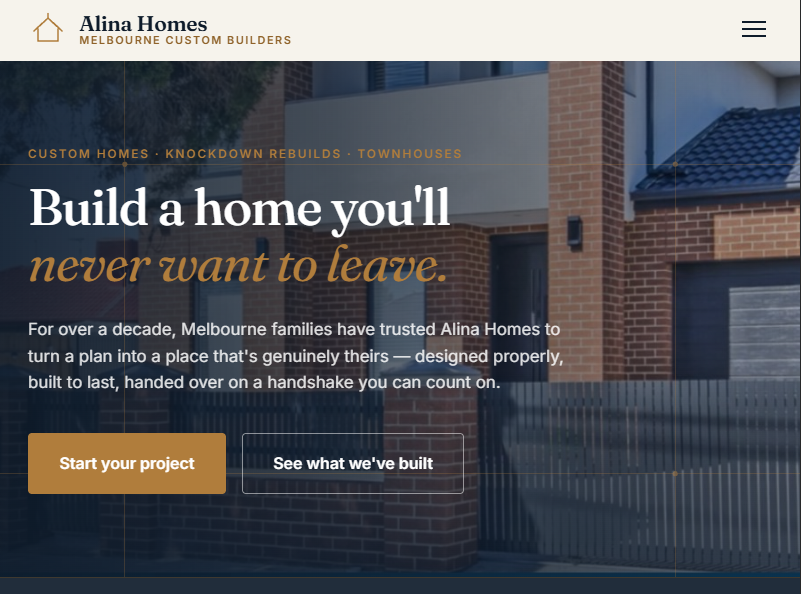 Homepage preview for Alina Homes demo website
