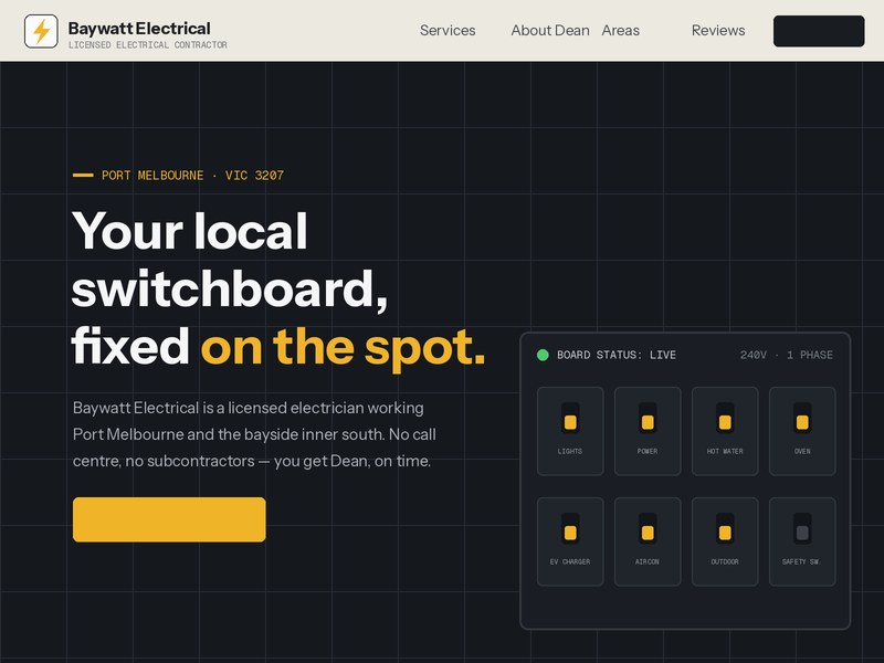Homepage preview of the Baywatt Electrical demo website