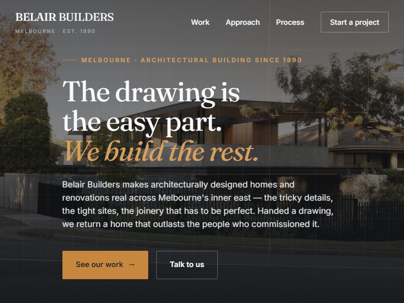 Homepage preview for Belair Buidlers demo website