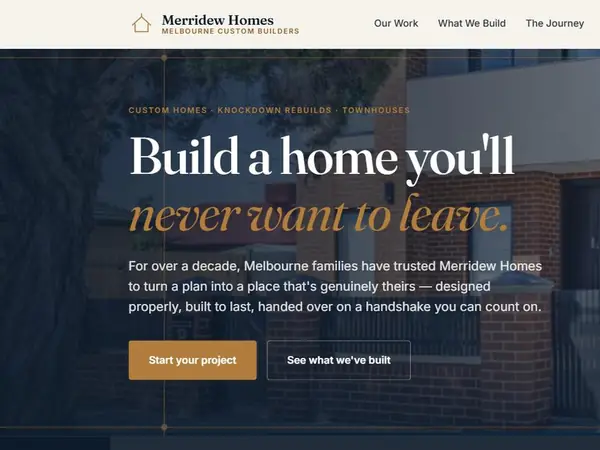 Homepage preview of the Merridew Homes demo website